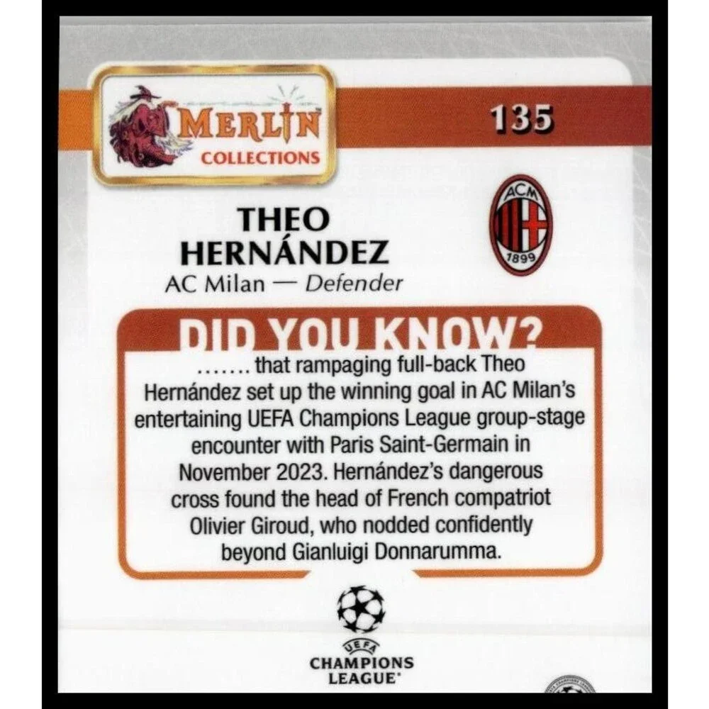 2024-25 Merlin UEFA Club Competitions Theo Hernández #135 A.C. Milan Atomic
